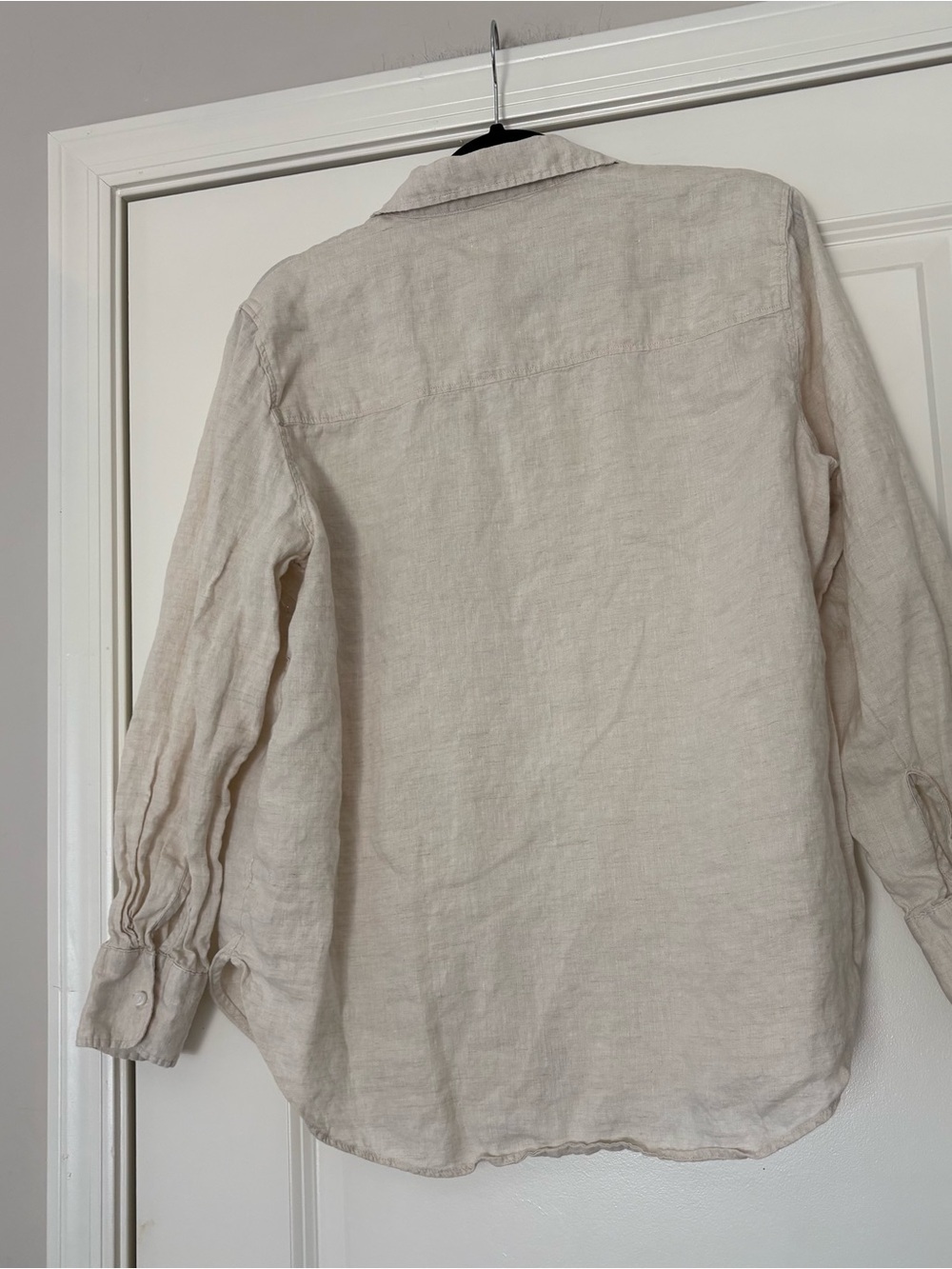 H&M Women’s Light Beige Linen Long Sleeve Button-Up Shirt - Picture 7 of 11